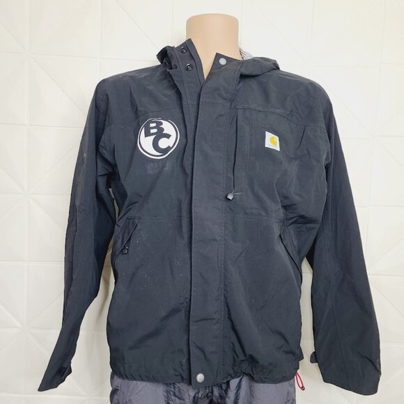 Carhartt Men's Black Hooded Long Sleeve Outdoor Rain Jacket Size Large - Picture 2 of 10
